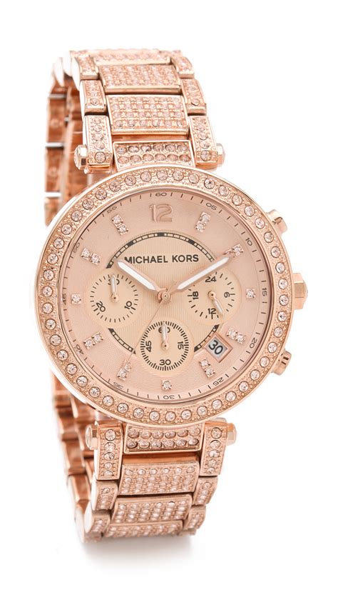 michael kors rose gold hot pink watch|Michael Kors parker chronograph watch.